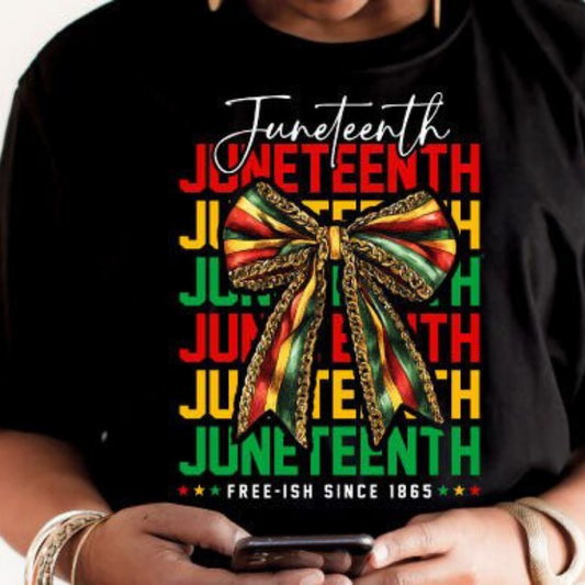 Juneteenth Gift Bow Tee – Free-ish Since 1865